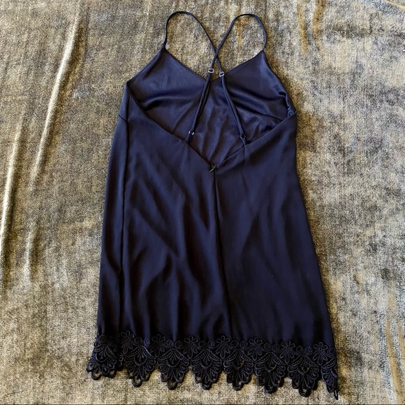 Honey Punch Black Slip Dress With Lace Trim - Picture 2 of 12